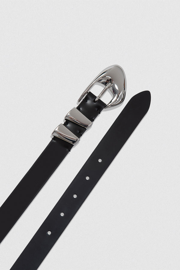 By Far Moore Black Semi Patent Leather Belt