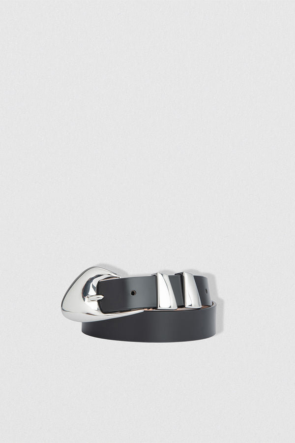 by far Moore Black Semi Patent Leather Belt