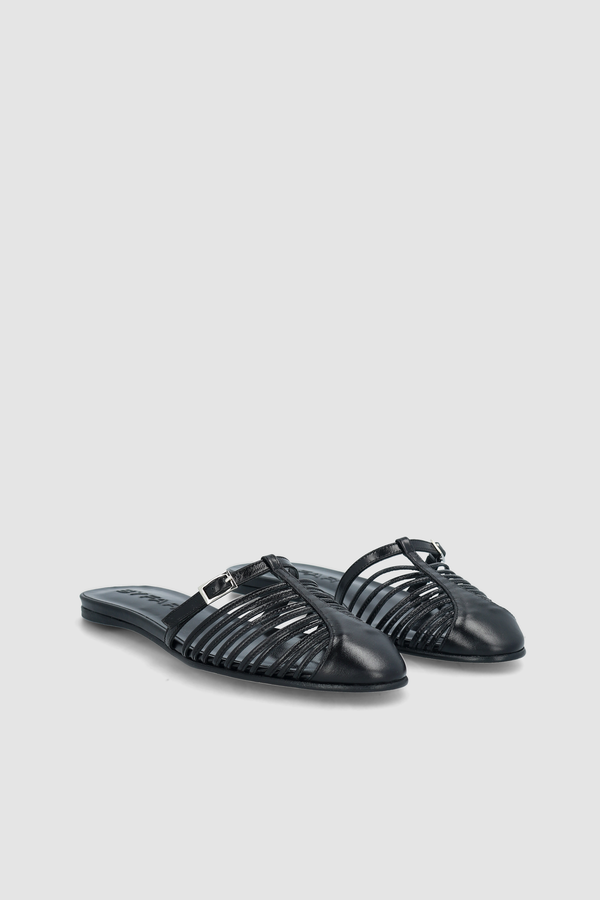 By Far Osip Black Creased Calf Leather Mule