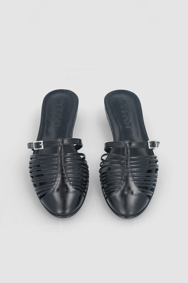 By Far Osip Black Creased Calf Leather Mule
