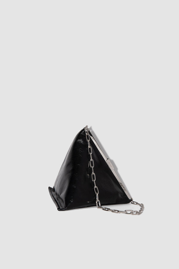 By Far Prisma Black Creased Leather Top-Handle Bag