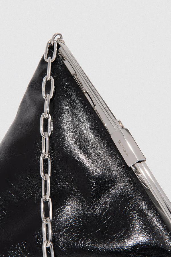 By Far Prisma Black Creased Leather Top-Handle Bag