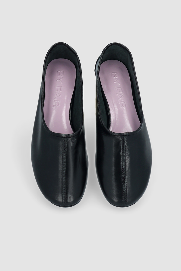 By Far Prudence Black Creased Leather Ballet Flat