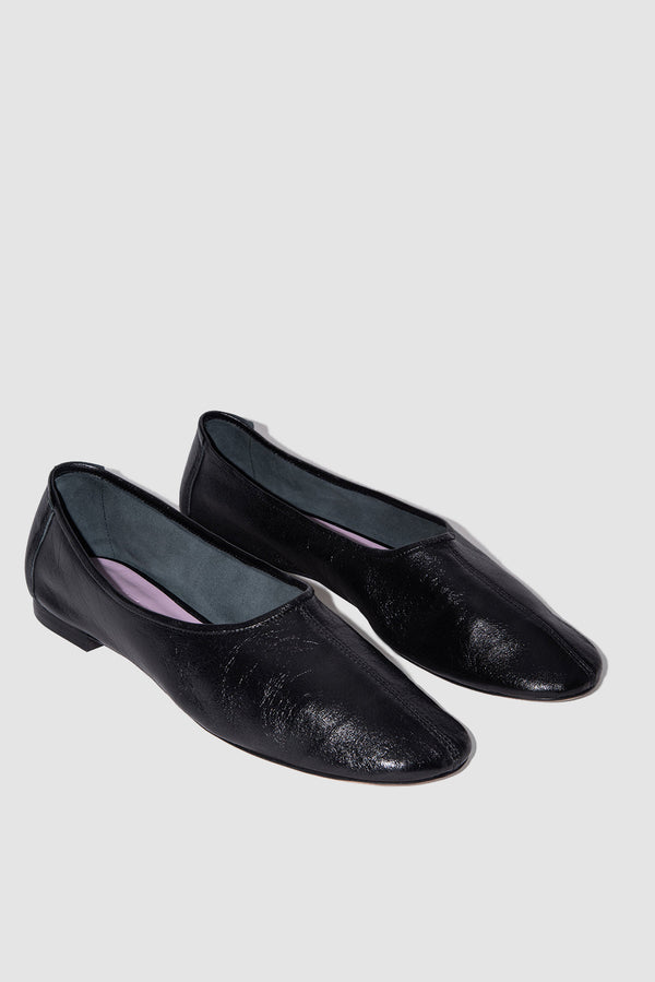 By Far Prudence Black Creased Leather Ballet Flat