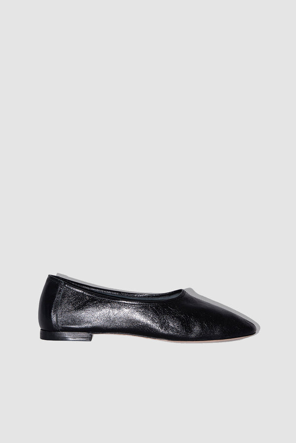 by far Prudence Black Creased Leather Ballet Flat