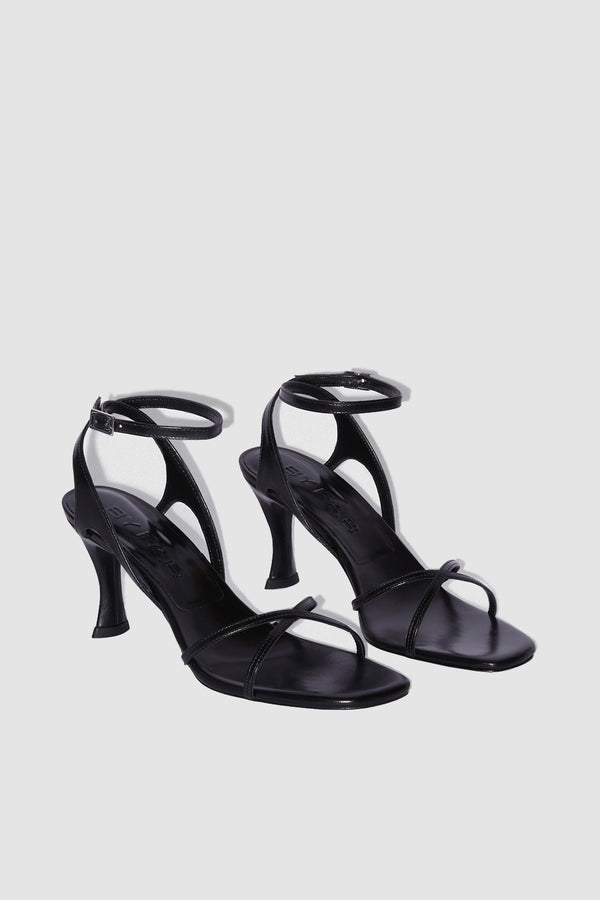 By Far Rosko Black Creased Calf Leather Sandal