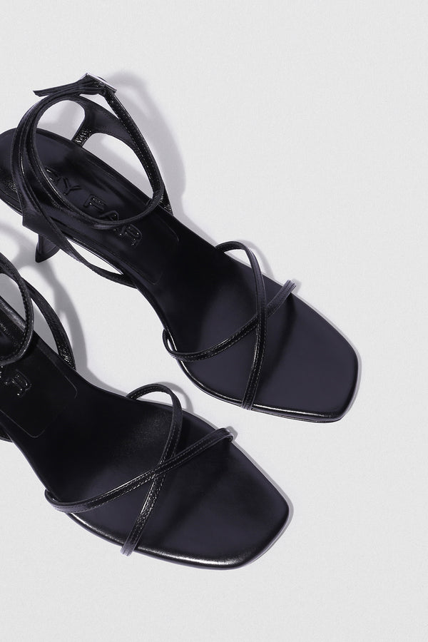 By Far Rosko Black Creased Calf Leather Sandal