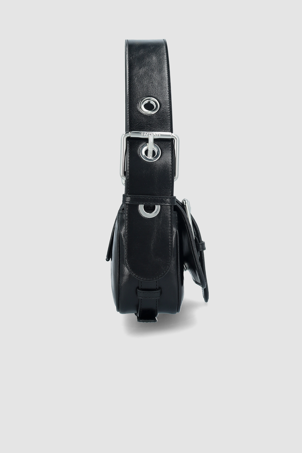 By Far Eloise Black Creased Calf Leather Shoulder Bag