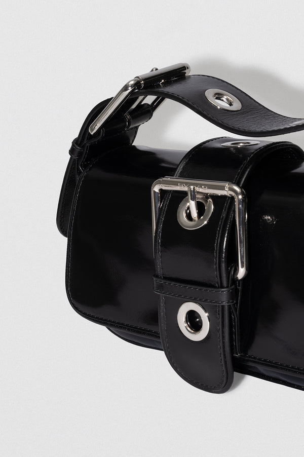 By Far Eloise Black Creased Calf Leather Shoulder Bag