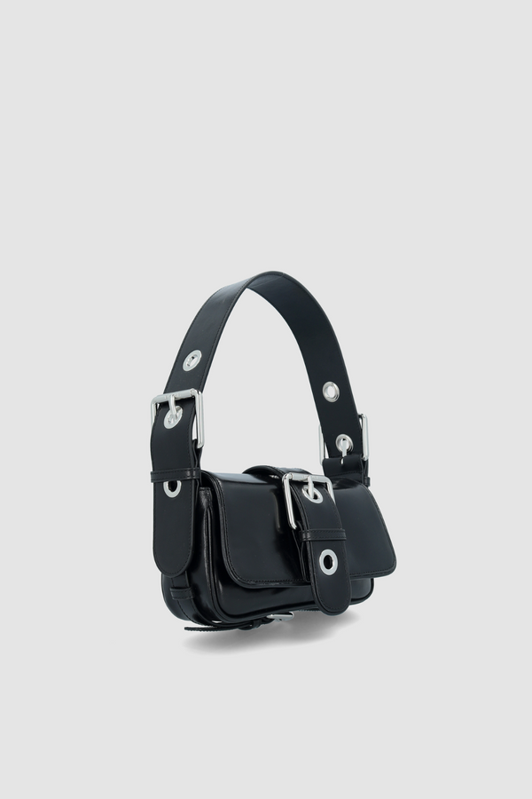 By Far Eloise Black Creased Calf Leather Shoulder Bag