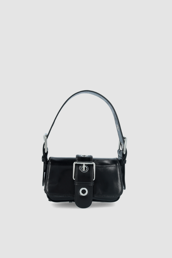 by far Eloise Black Creased Calf Leather Shoulder Bag