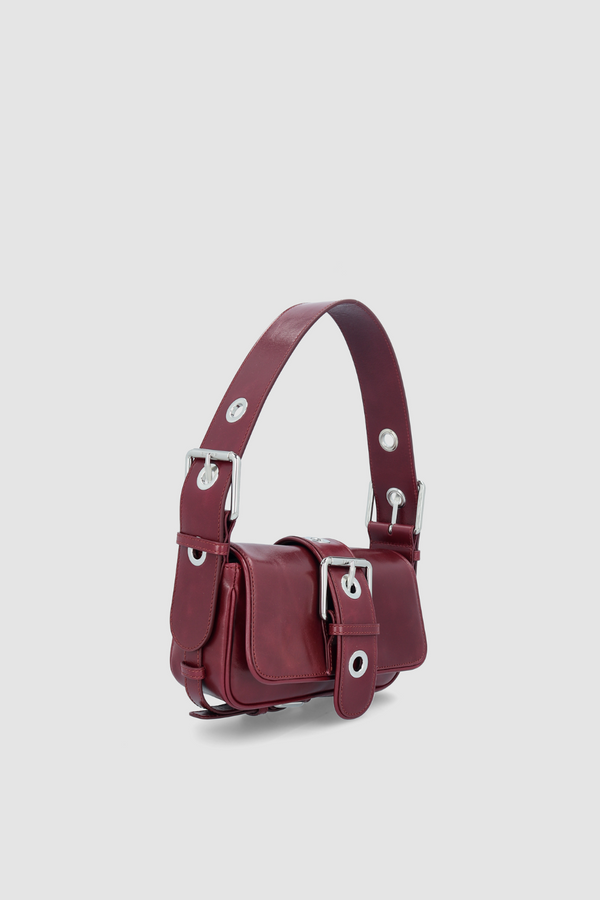 By Far Eloise Sour Cherry Creased Calf Leather Shoulder Bag