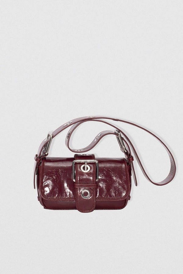 by far Eloise Sour Cherry Creased Calf Leather Shoulder Bag