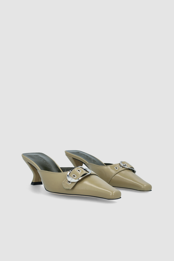 By Far Evelyn Mangrove Glossed Nappa Leather Slingback Pump