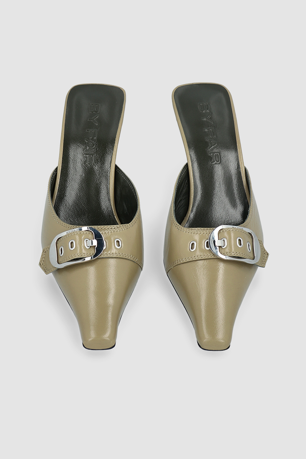 By Far Evelyn Mangrove Glossed Nappa Leather Slingback Pump