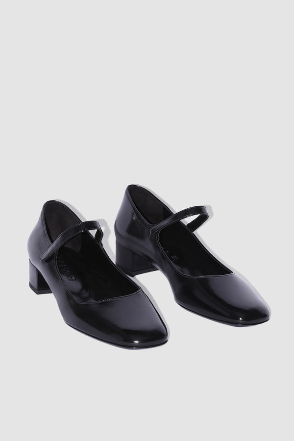By Far Ginny Black Glossed Nappa Leather Mary Jane Pump