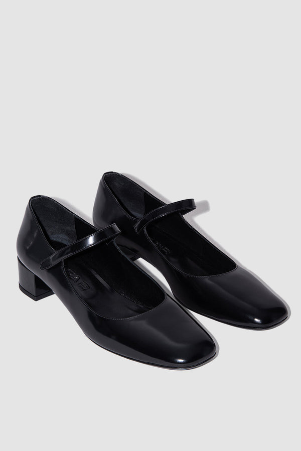 By Far Ginny Black Semi Patent Leather Mary Jane Pump