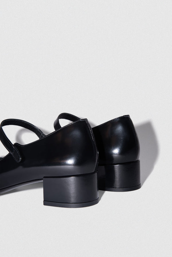 By Far Ginny Black Semi Patent Leather Mary Jane Pump