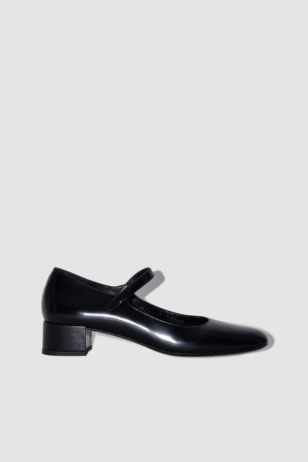 by far Ginny Black Semi Patent Leather Mary Jane Pump