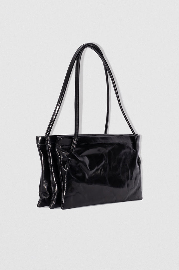 By Far Hannah Black Creased Calf Leather Shoulder Bag
