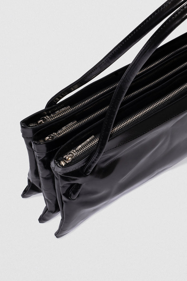 By Far Hannah Black Creased Calf Leather Shoulder Bag