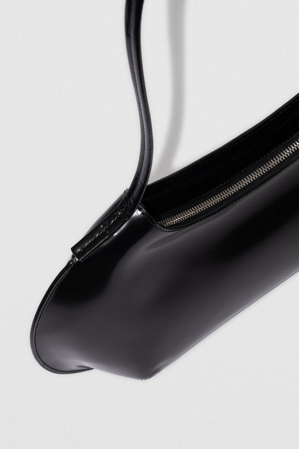 By Far Horner Black Semi Patent Leather Shoulder Bag