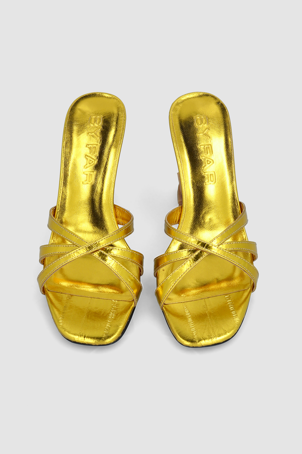 By Far Julie Gold Eel Embossed Metallic Leather Mule