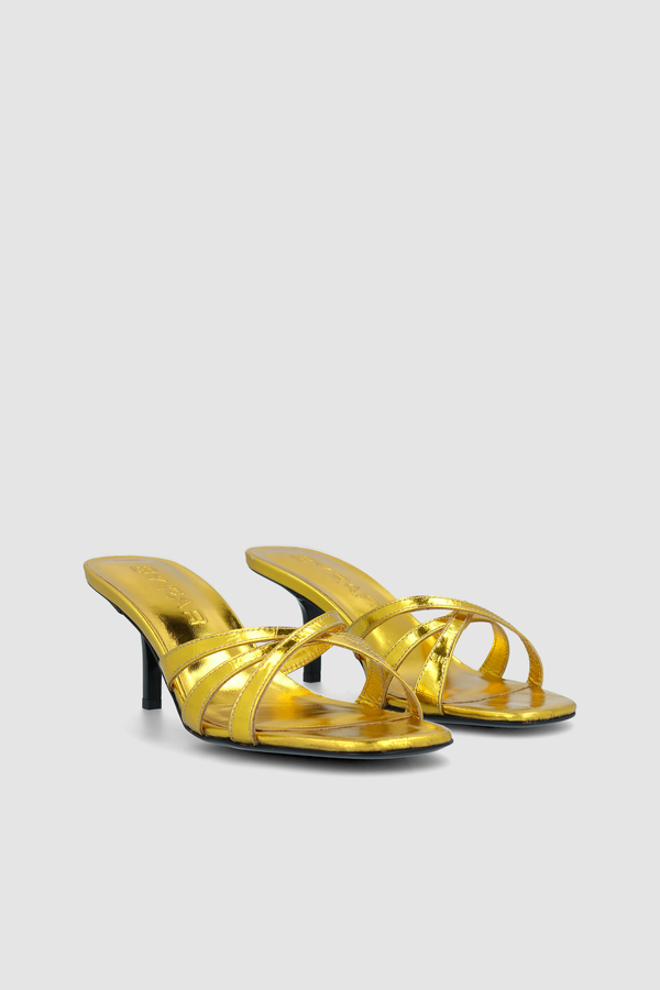 By Far Julie Gold Eel Embossed Metallic Leather Mule