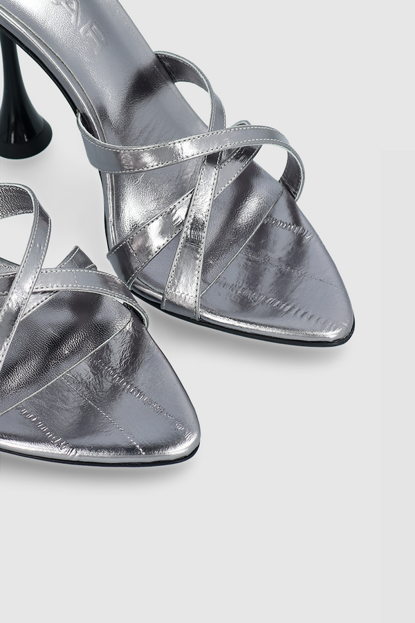 By Far Juliette Inox Eel Embossed Metallic Leather Sandal