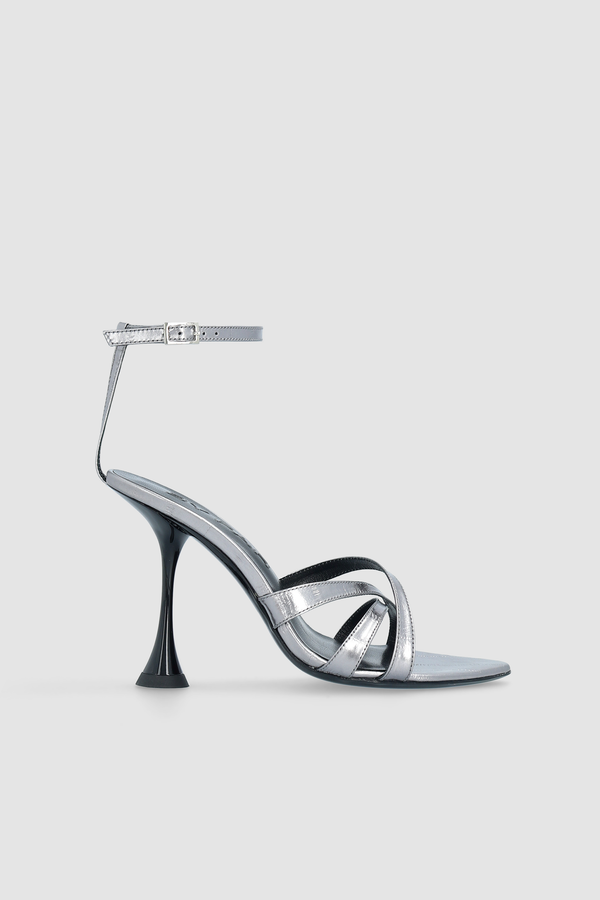 by far Juliette Inox Eel Embossed Metallic Leather Sandal