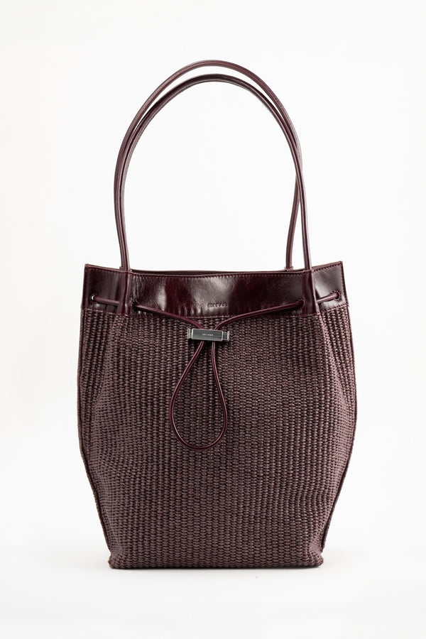 by far Kayla Grape Raffia and Calf Leather Shoulder Bag