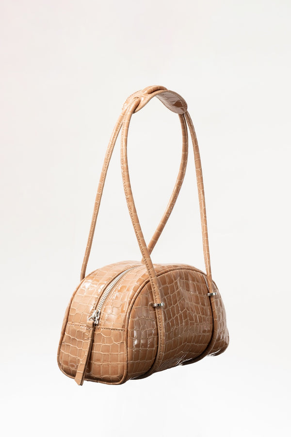 By Far Kimberly Bowler Light Tan Croco Embossed Leather Shoulder Bag