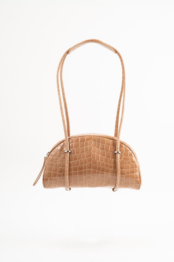 by far Kimberly Bowler Light Tan Croco Embossed Leather Shoulder Bag