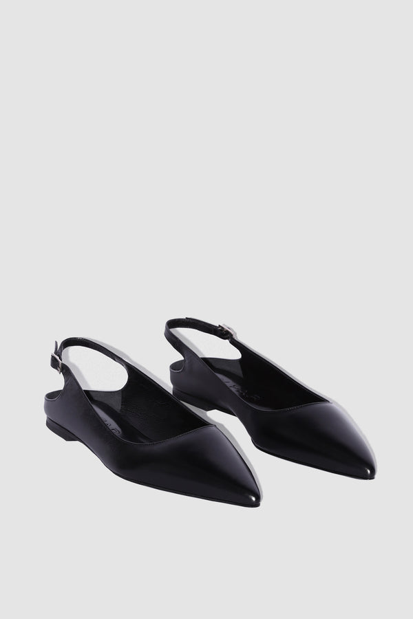 By Far Koyna Black Creased Calf Leather Slingback Flat