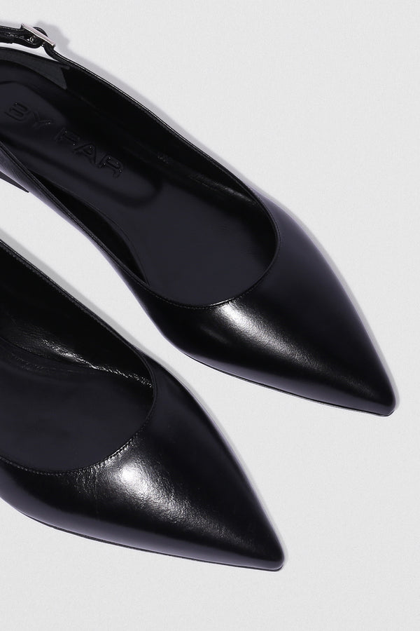 By Far Koyna Black Creased Calf Leather Slingback Flat