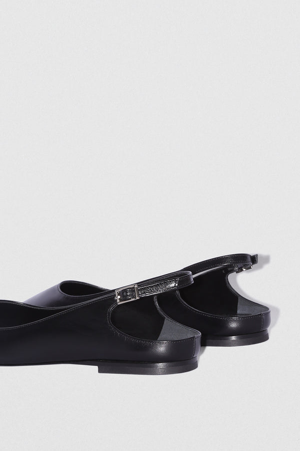 By Far Koyna Black Creased Calf Leather Slingback Flat