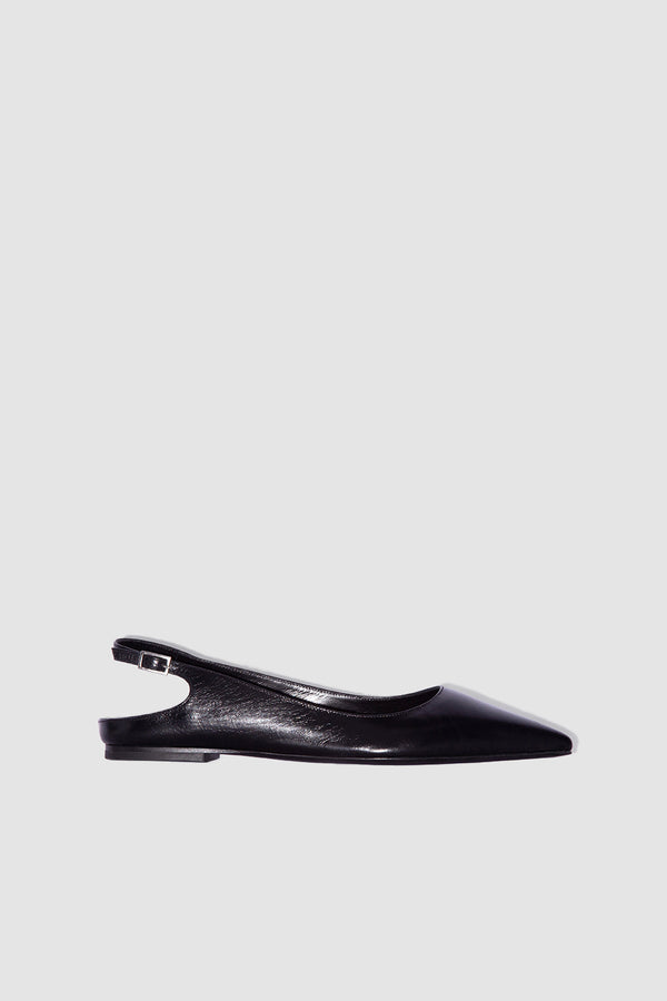 by far Koyna Black Creased Calf Leather Slingback Flat