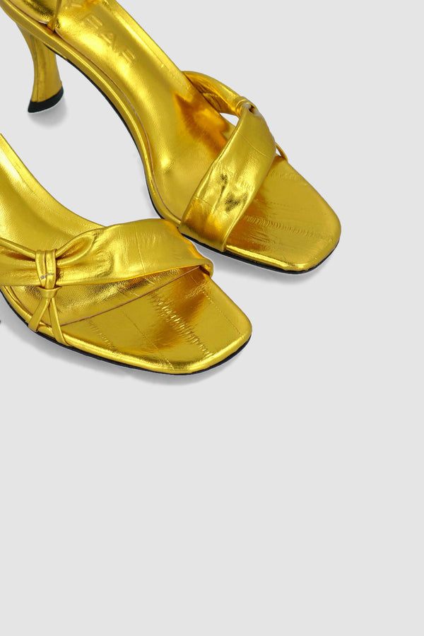 By Far Layla Gold Eel Embossed Metallic Leather Sandal