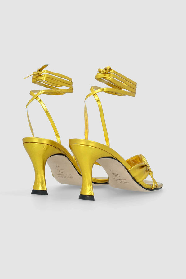 By Far Layla Gold Eel Embossed Metallic Leather Sandal
