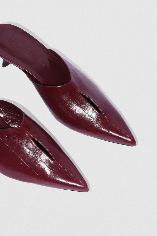 By Far Luciana Sour Cherry Eel Embossed Leather Mule