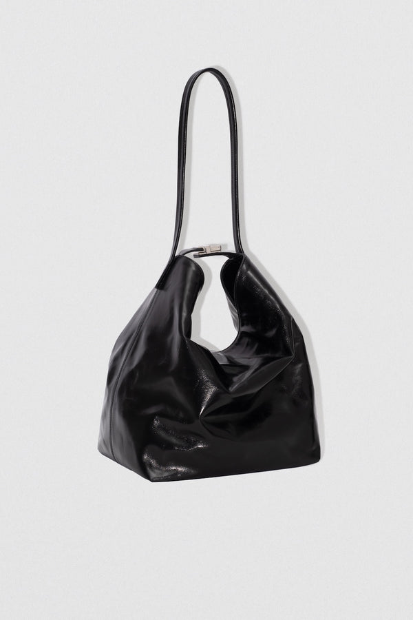 By Far Maxi Bea Black Creased Calf Leather Hobo Bag