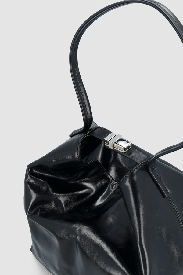 By Far Maxi Bea Black Creased Calf Leather Hobo Bag