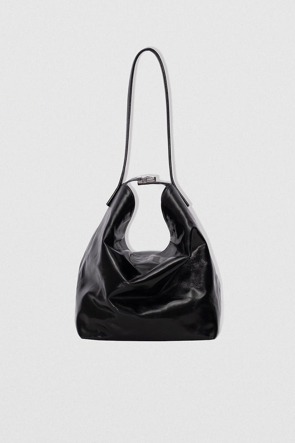 by far Maxi Bea Black Creased Calf Leather Hobo Bag