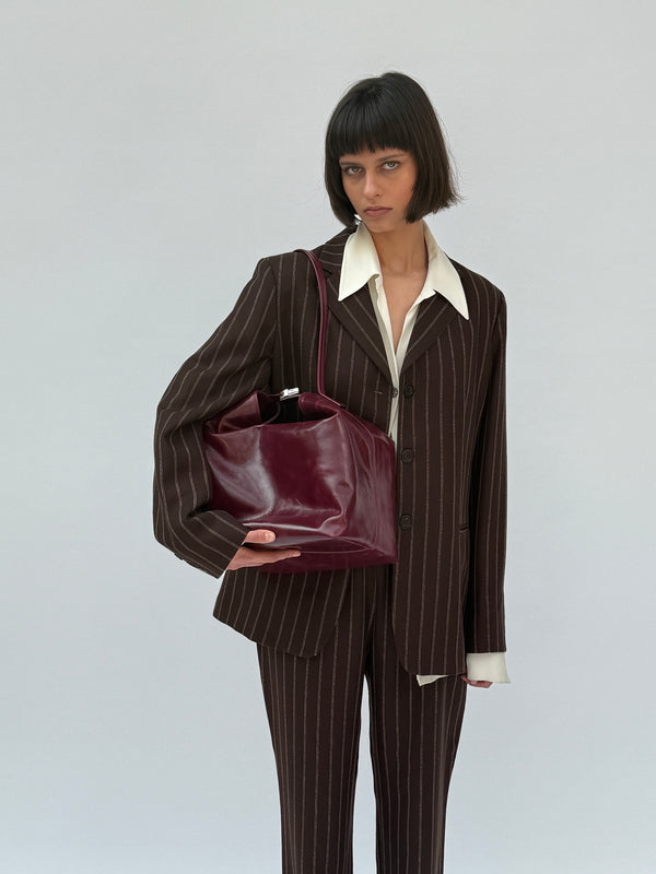 By Far Maxi Bea Sour Cherry Creased Calf Leather Hobo Bag