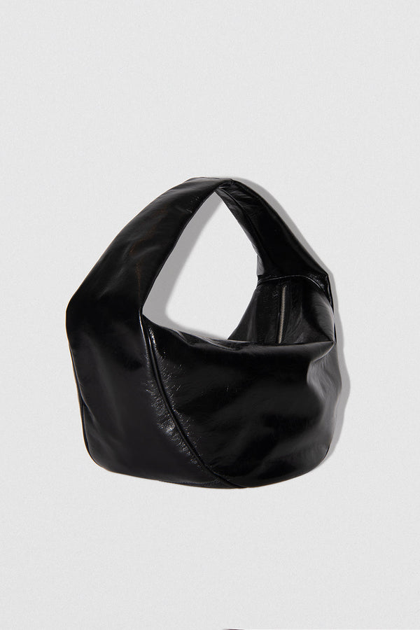 By Far Maxi Cush Black Creased Leather Shoulder Bag