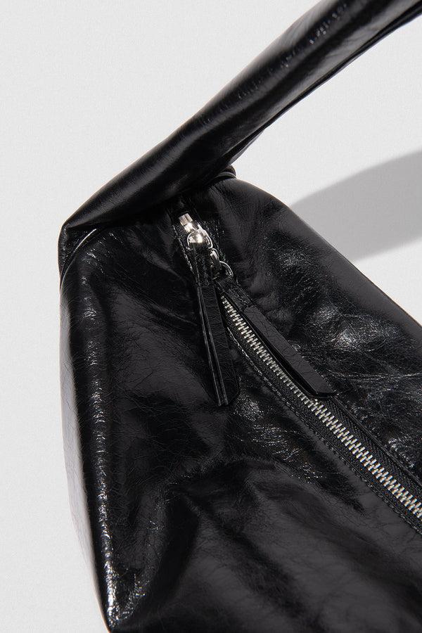 By Far Maxi Cush Black Creased Leather Shoulder Bag