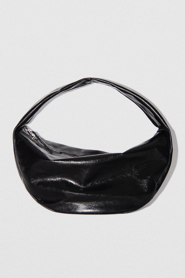 by far Maxi Cush Black Creased Leather Shoulder Bag