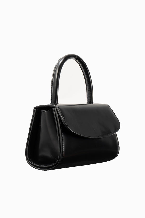 By Far Mini 2.0 Black Semi Patent Leather Top-Handle Bag