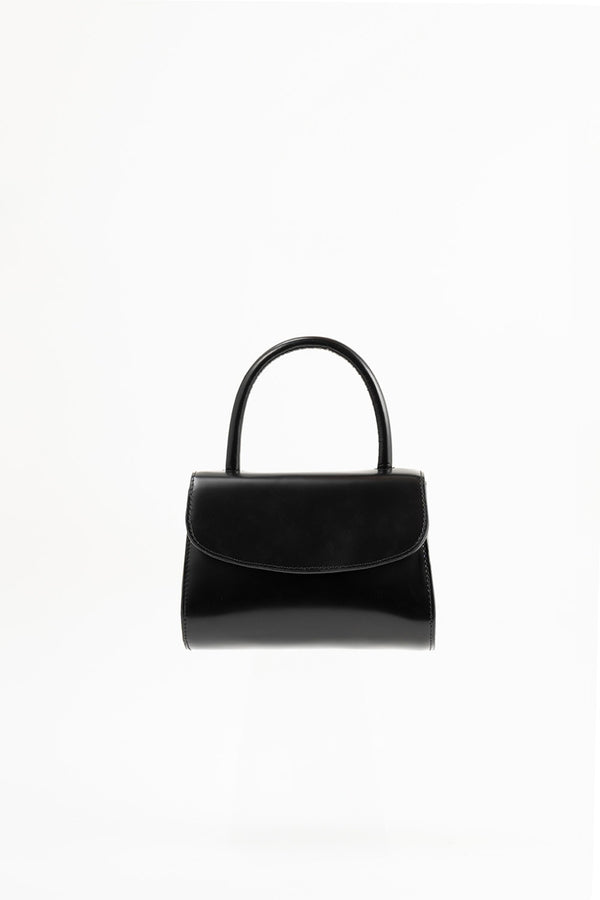 by far Mini 2.0 Black Semi Patent Leather Top-Handle Bag