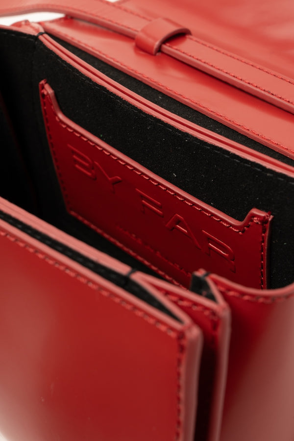 By Far Mini 2.0 Blood Red Semi Patent Leather Top-Handle Bag